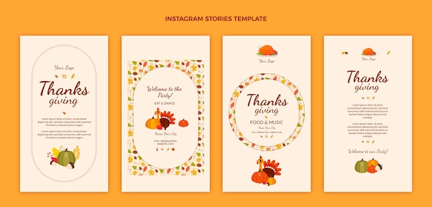 Free Vector flat thanksgiving instagram stories collection