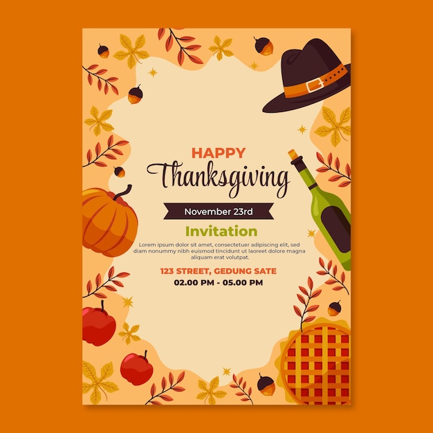 Free Vector flat thanksgiving invitation template with pumpkin and waffle