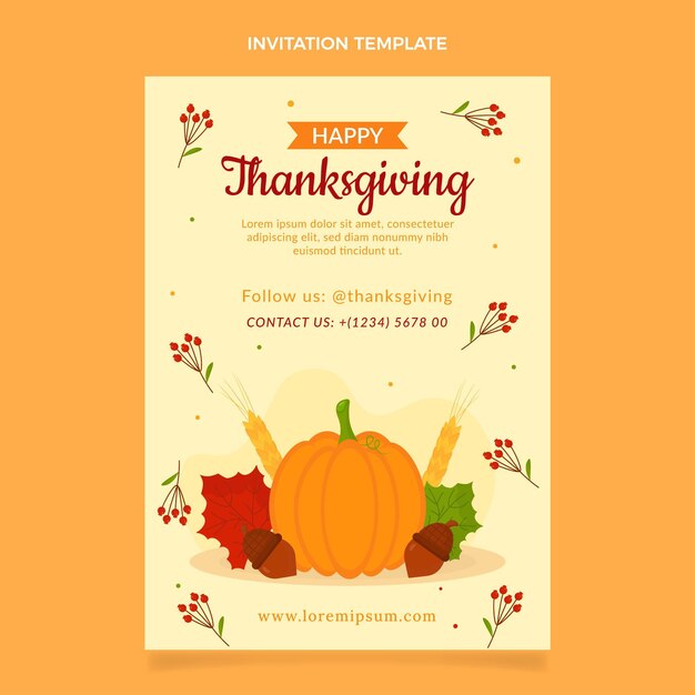 Free Vector flat thanksgiving invitation template