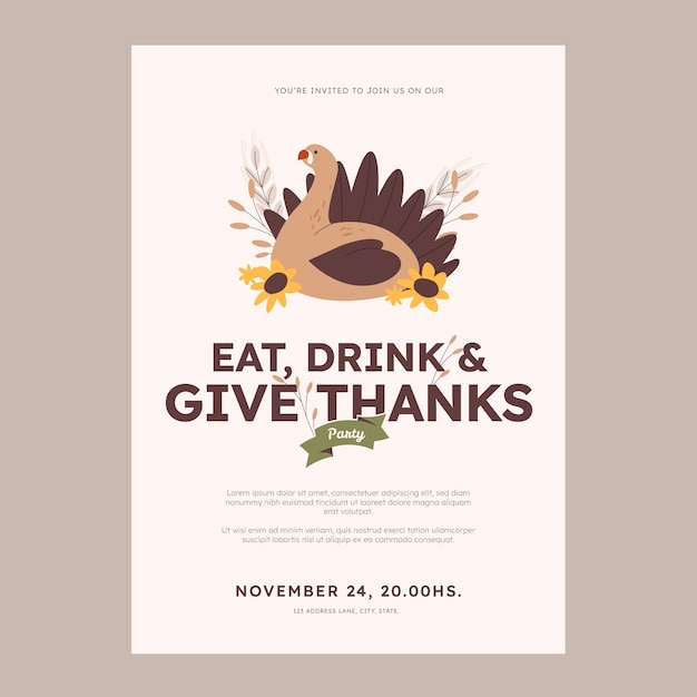 Flat thanksgiving invitation template