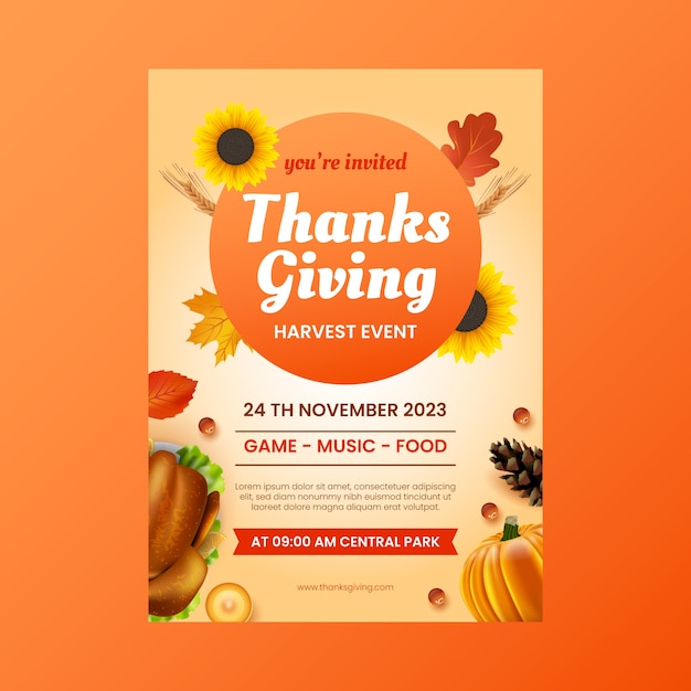 Free Vector flat thanksgiving invitation template