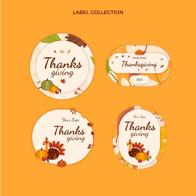 Flat thanksgiving labes collection