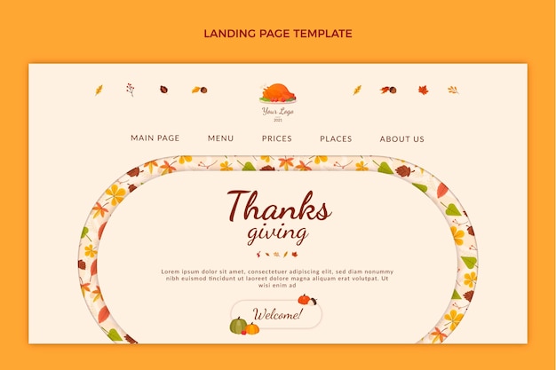 Flat thanksgiving landing page template