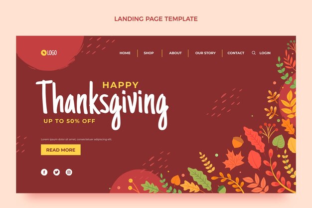 Flat thanksgiving landing page template