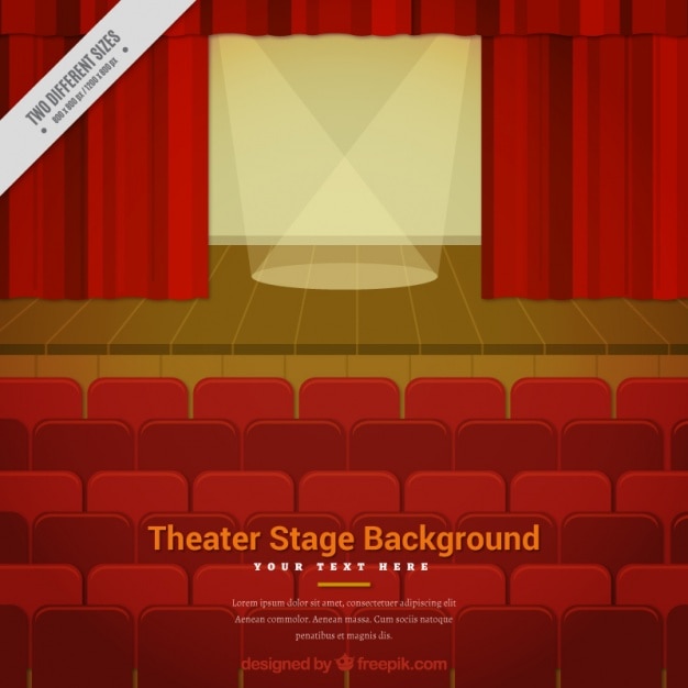 Free vector flat theater background with wooden stage and two spotlights