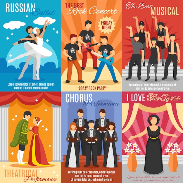 Free Vector flat theatre posters set