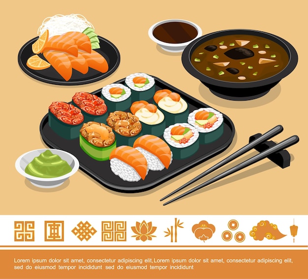 Flat traditional japanese food template illustration