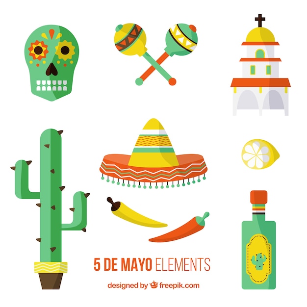 Flat traditional mexican objects