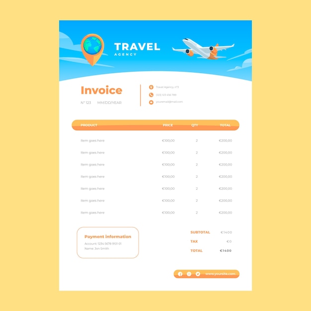 Flat travel agency invoice template