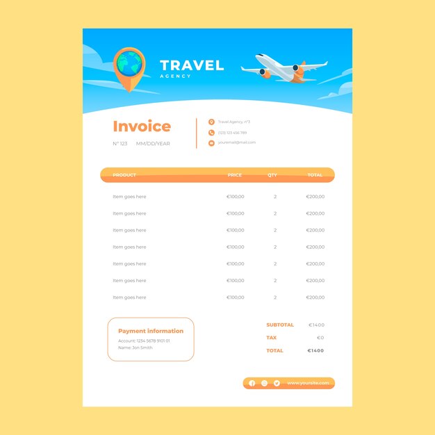 Flat travel agency invoice template