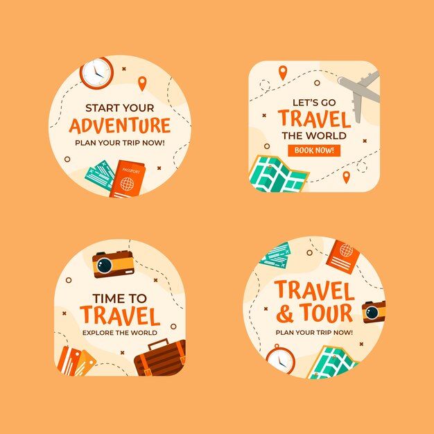 Flat travel agency labels collection