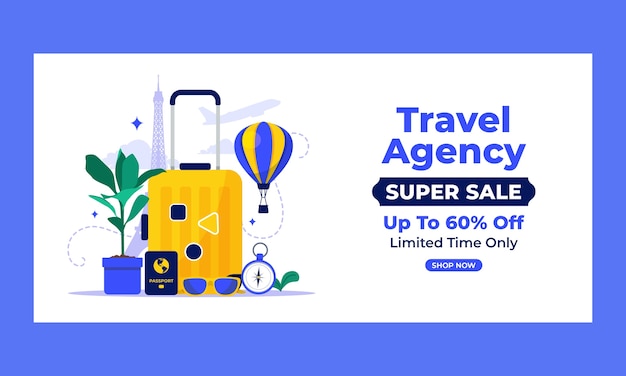 Flat travel agency sale banner template