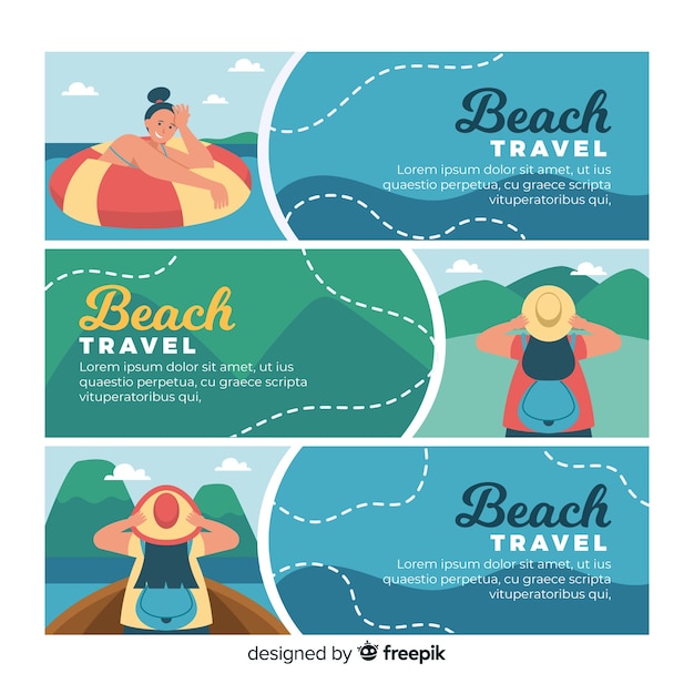 Free Vector flat travel banner pack