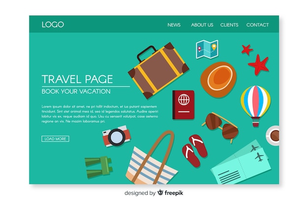 Flat travel elements landing page