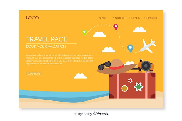 Flat travel elements landing page