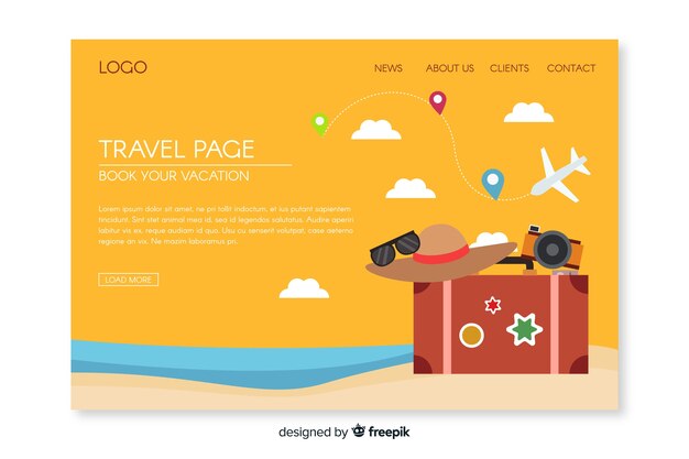 Flat travel elements landing page