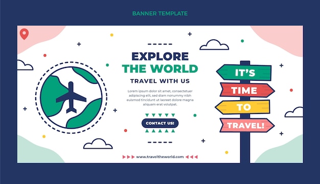 Flat travel horizontal banner template