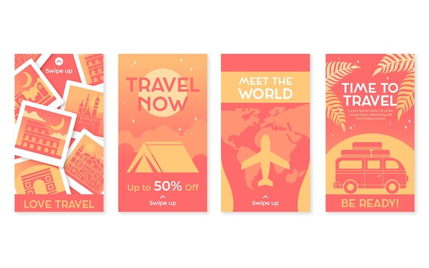 Free Vector flat travel instagram story collection