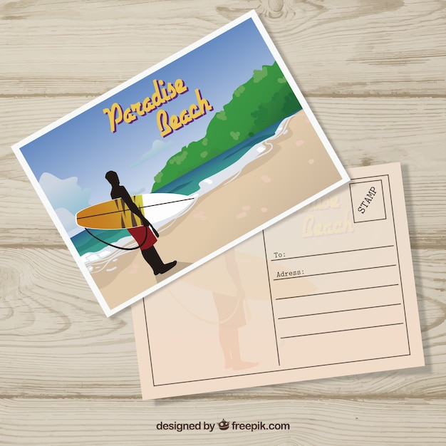 Free vector flat travel postcard template with summer style