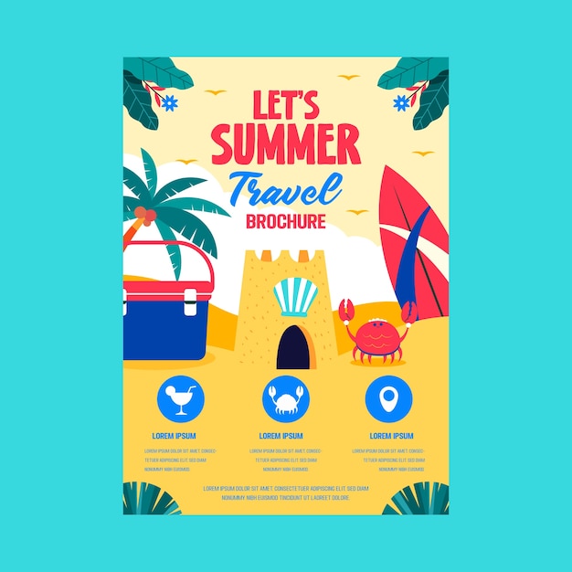 Flat travel poster template for summer season