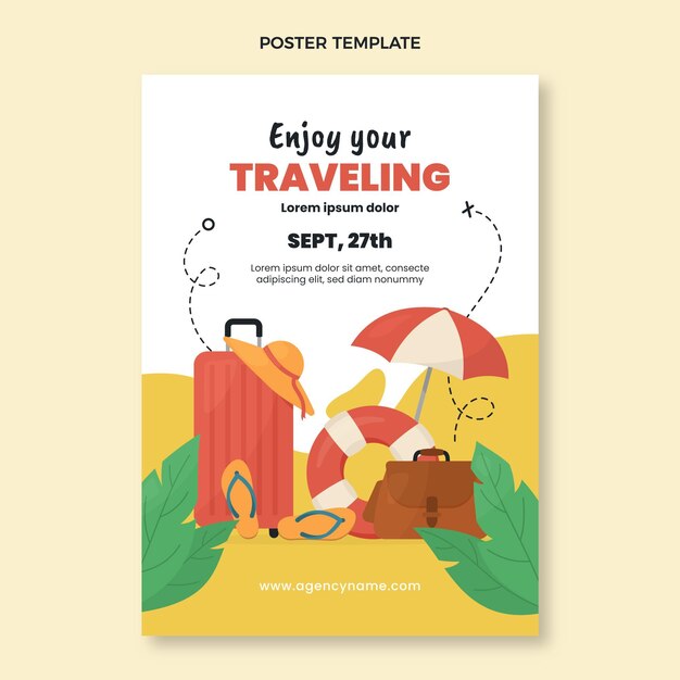 Flat travel poster template