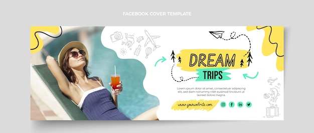 Flat travel social media cover template