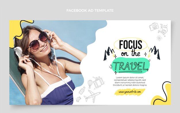 Flat travel social media promo template