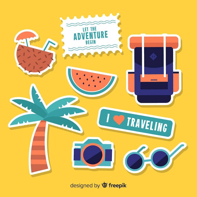 Free Vector flat travel sticker set