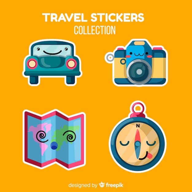 Flat travel stickers collection