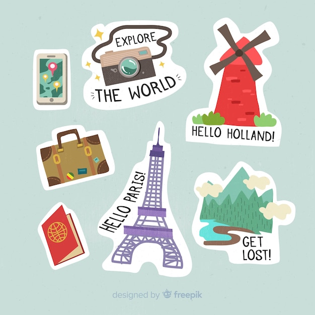 Flat travel stickers collection