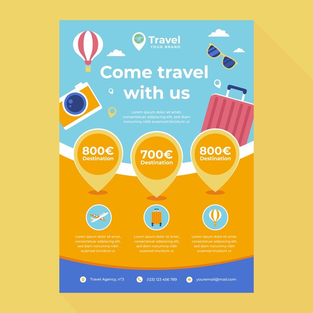 Flat travel time vertical poster template