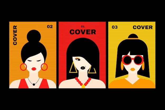 Free Vector flat trendy fashion portraits covers collection