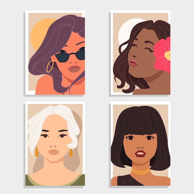 Free vector flat trendy fashion portraits covers collection