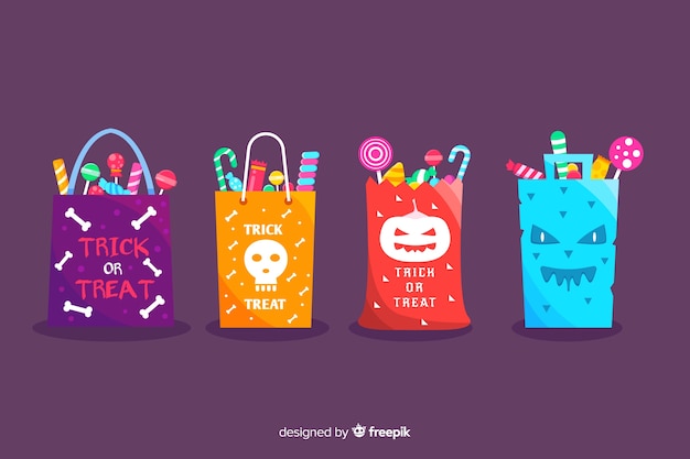 Free Vector flat trick or treat halloween bag collection 