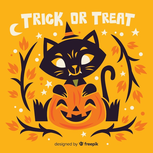 Flat trick or treat halloween cat