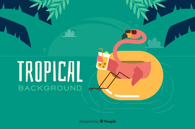 Free Vector flat tropical background with flamingo