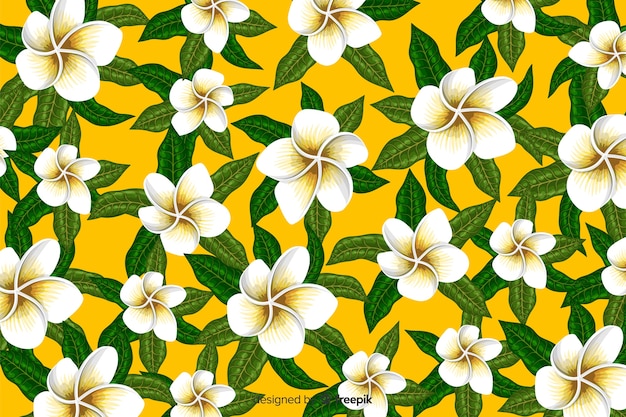 Flat tropical flower pattern background