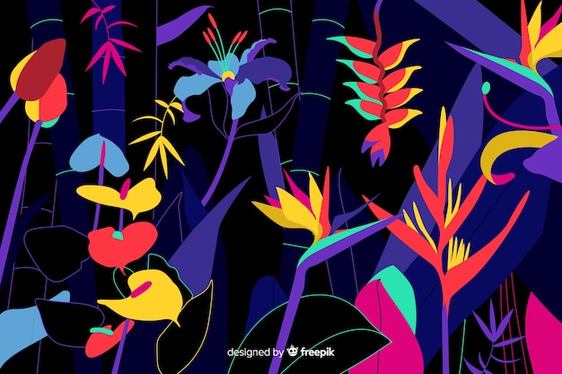 Free Vector flat tropical flowers and leaves