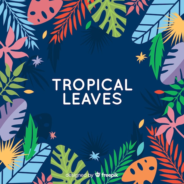 Flat tropical flowers and leaves