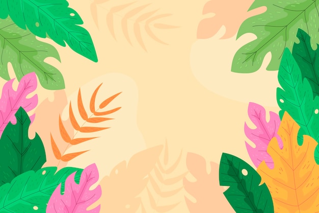 Flat tropical leaves background