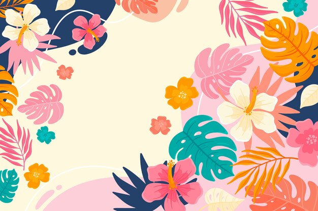 Flat tropical summer background with leaves