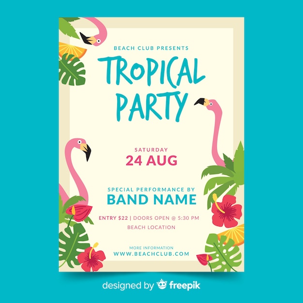 Flat tropical summer party flyer