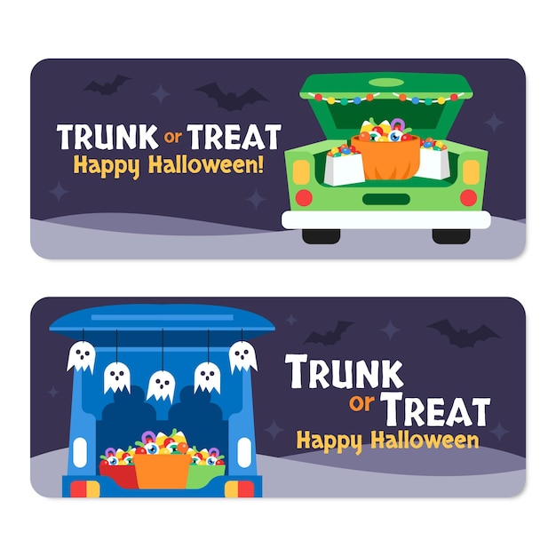 Flat trunk or treat horizontal banners set