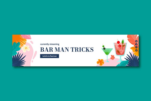 Flat twitch banner for barman profession