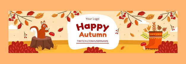 Flat twitch banner template for autumn celebration