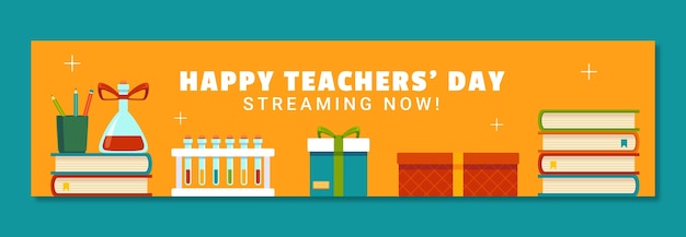 Free vector flat twitch banner template for world teacher's day celebration