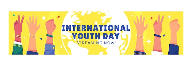 Free Vector flat twitter banner template for international youth day celebration