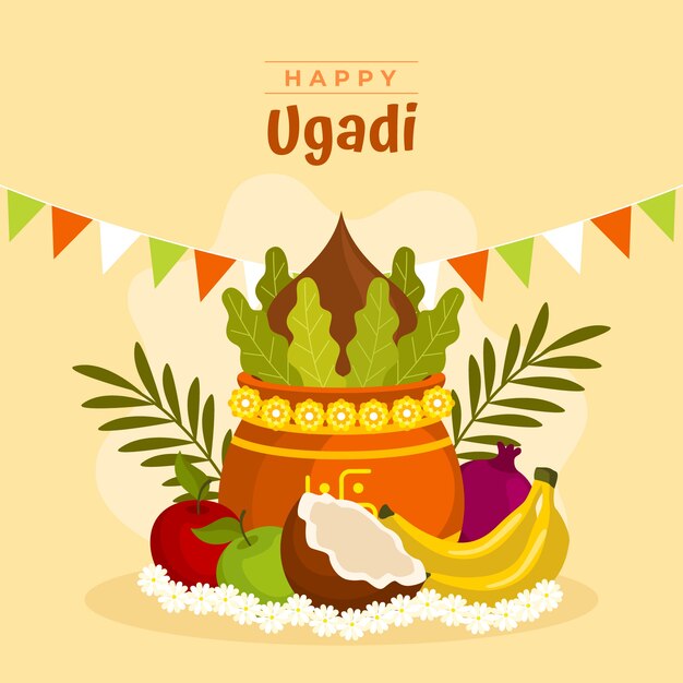 Flat ugadi illustration