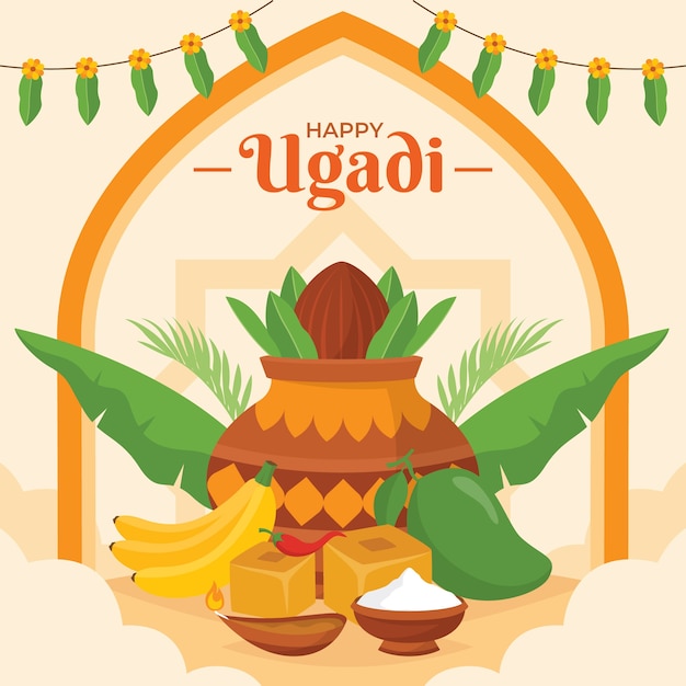 Flat ugadi illustration