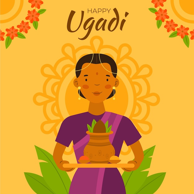 Flat ugadi illustration